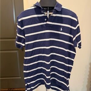 Ralph Lauren Men's Polo in Navy and White Stripes Size Large